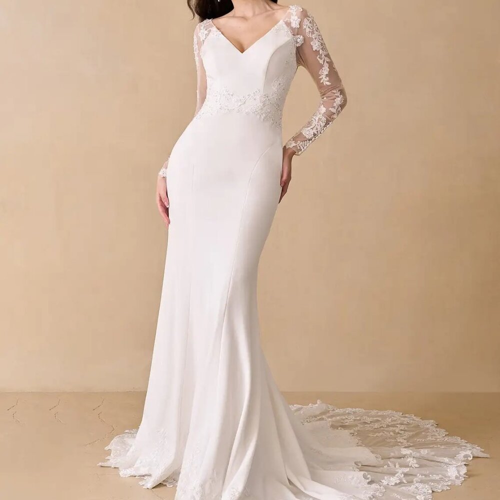 Azazie Mistie Mermaid V-Neck Sequins Stretch Crepe Wedding Dress